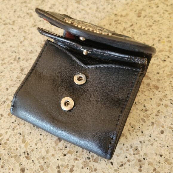 Brighton Smooth Embossed Leather Silver Hearts Mini Trifold Red Lined Wallet - Picture 5 of 16